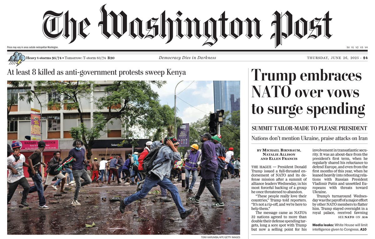 Front page of The Wall Street Journal and The Washington Post today: President Trump's historic success at NATO
