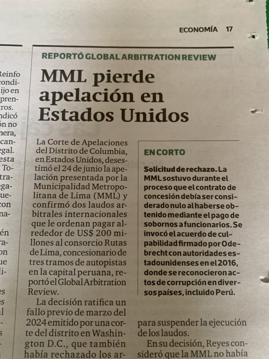 Lo previsible. Ahora, a pagar los 200 millones de dólares a Rutas de Lima, no por Porky, claro está, sino por todos los limeños. Lima potencia mundial en deudas.