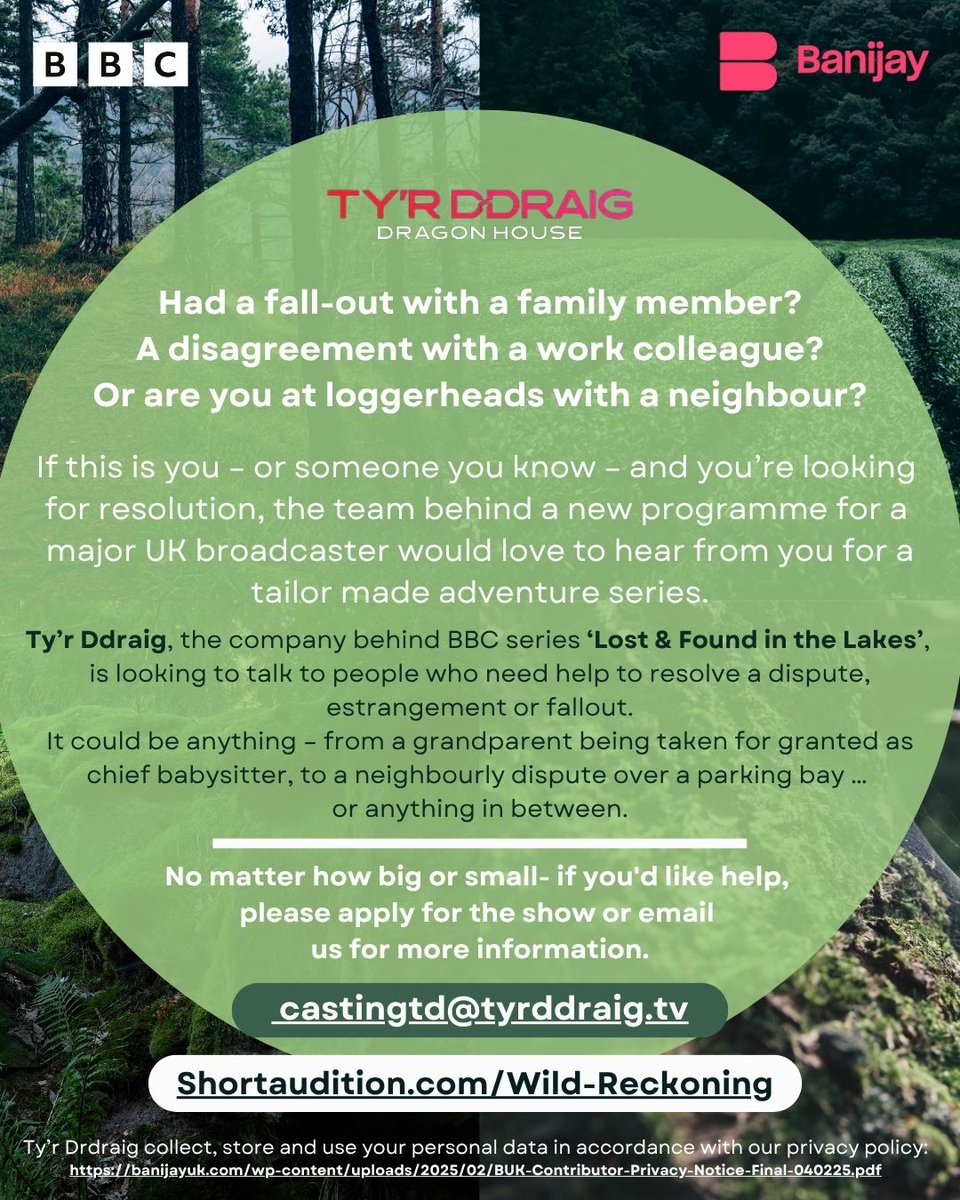 Workerbee Casting (@workerbee_cast) on Twitter photo Hi <a href="/Carmjournal/">Carmarthen Journal</a>, the team behind BBC’s "Lost & Found in the Lakes" is casting a heartwarming new show: we’re looking for pairs of friends/relatives/neighbours who aren’t seeing eye-to-eye but are open to an adventure with expert help to move forward: shortaudition.com/wild-reckoning Hi <a href="/Carmjournal/">Carmarthen Journal</a>, the team behind BBC’s "Lost & Found in the Lakes" is casting a heartwarming new show: we’re looking for pairs of friends/relatives/neighbours who aren’t seeing eye-to-eye but are open to an adventure with expert help to move forward: shortaudition.com/wild-reckoning
