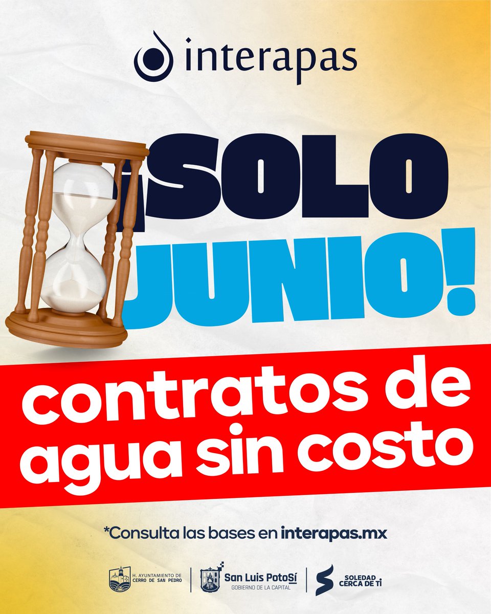 Interapas's tweet photo. ¡Solo faltas tú! 😃

📣Ven por tu contrato de agua a #Interapas; este mes de junio el trámite es ✨¡¡SIN COSTO!!✨

📅Tienes hasta el próximo lunes. 📲Consulta las bases en https://t.co/Q8CJKaxKz8 https://t.co/MgRerjQyo1