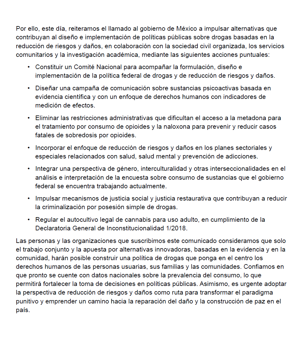 #ApoyeNoCastigue
Firma el comunicado para buscar el impulso de alternativas que contribuyan al diseño e implementación de políticas públicas sobre drogas basadas en la reducción de riesgos y daños.
docs.google.com/document/d/1XA…
