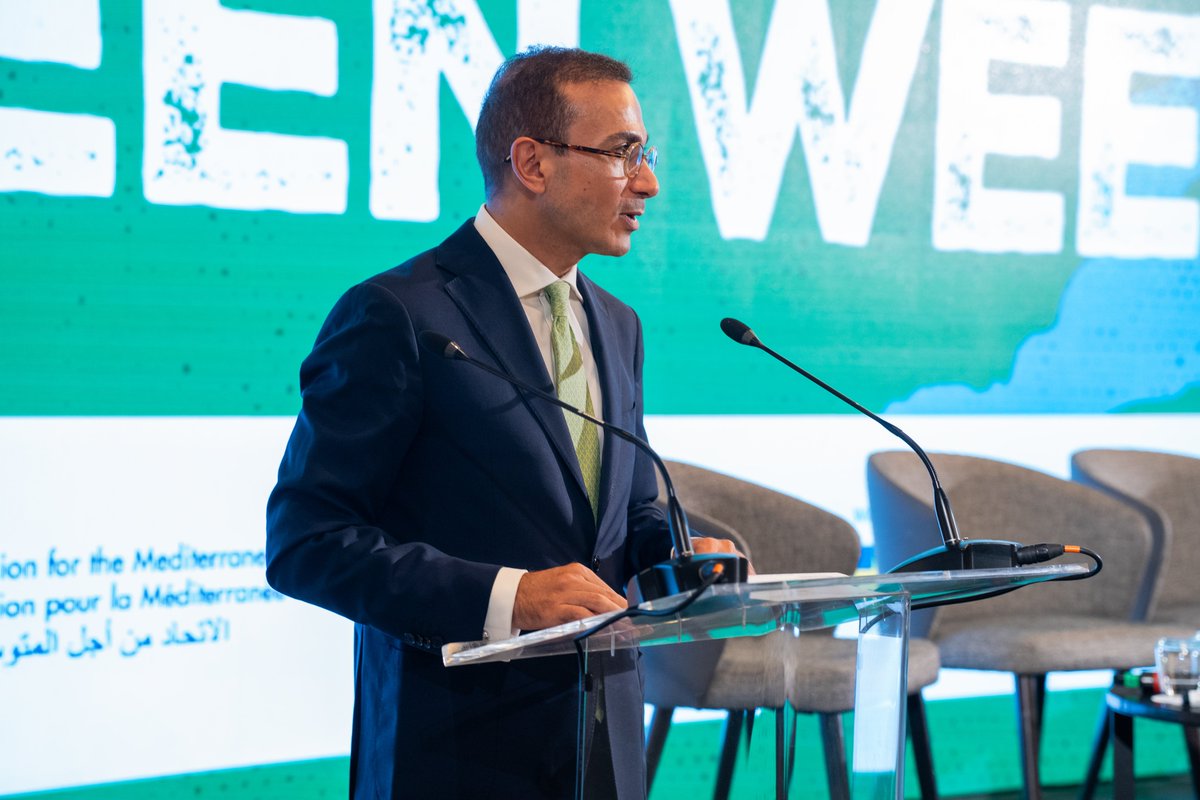 UfMSecretariat's tweet photo. Happening now in Brussels: UfM Senior Economic Advisor Hamed El Etreby presents the UfM Grant Schemes at the 2nd #MediterraneanGreenWeek—highlighting the schemes rationale, scope, and early results in supporting a green and inclusive economy across the region. https://t.co/XVnXzUeuCv