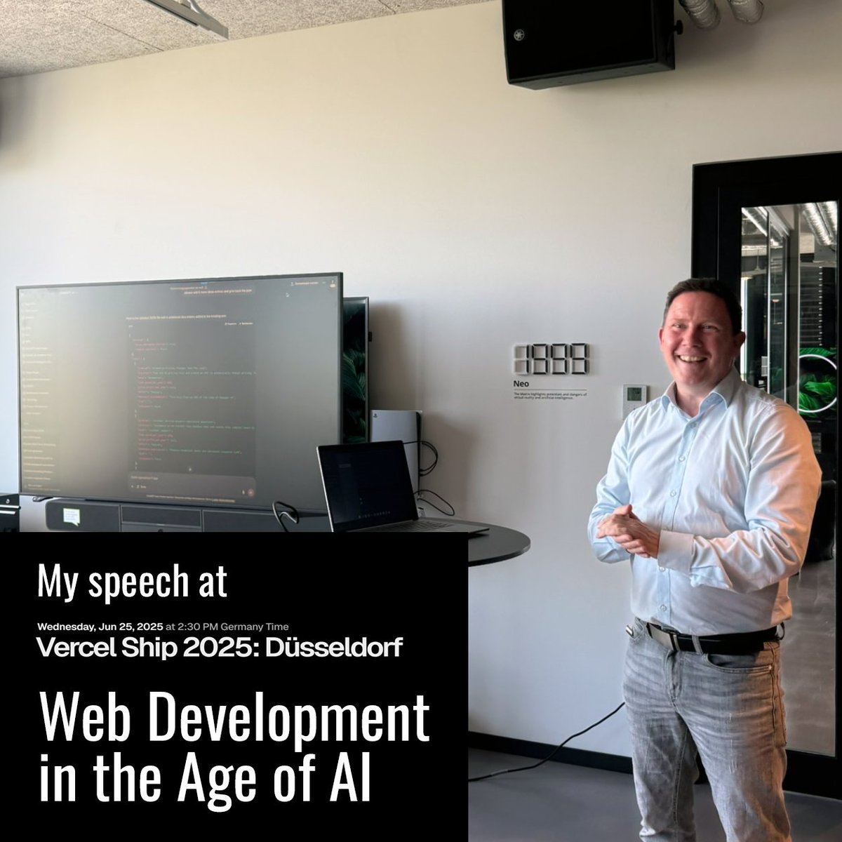 encurio's tweet photo. Gave a talk @Vercel Ship 2025 (Düsseldorf) – while v0 built 2 apps live:
✔️ Brainswarming prototype
✔️ Full-stack tool w/ API &amp; team mgmt
Also showed AI tools that fill gov forms &amp; enable real-time science collab.
Wildest part? v0 will soon build backends &amp; AI agents. #v0 #AI https://t.co/7u6FRs6FWu