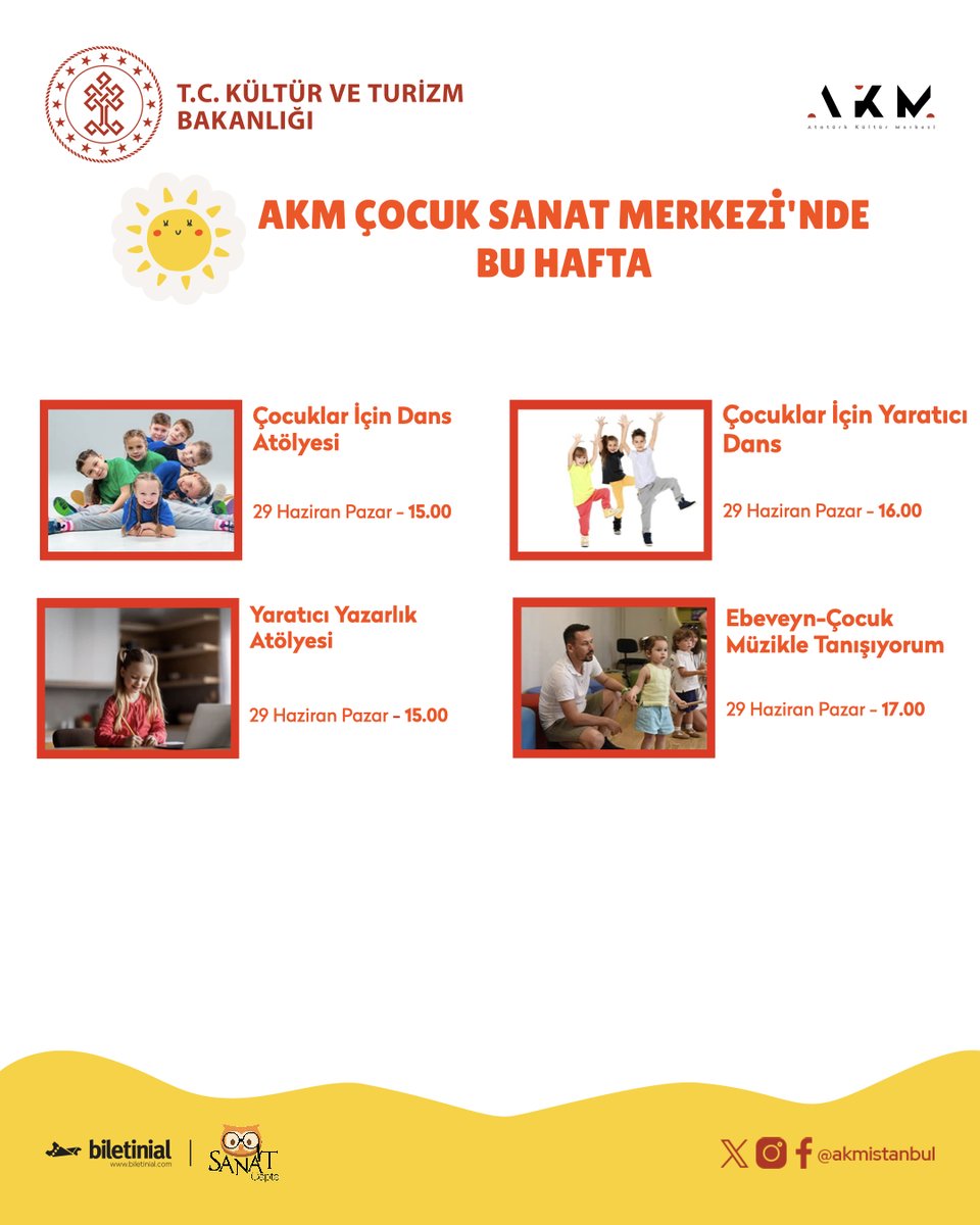 Atatürk Kültür Merkezi (@akmistanbul) on Twitter photo Çocuk Sanat Merkezi'nde atölyeler devam ediyor. 🎈
Minik ziyaretçilerimizi hafta sonu öğrenmeye ve eğlenmeye davet ediyoruz! 🤩
#AKMdeBuluşuruz <a href="/TCKulturTurizm/">T.C. Kültür ve Turizm Bakanlığı</a> Çocuk Sanat Merkezi'nde atölyeler devam ediyor. 🎈
Minik ziyaretçilerimizi hafta sonu öğrenmeye ve eğlenmeye davet ediyoruz! 🤩
#AKMdeBuluşuruz <a href="/TCKulturTurizm/">T.C. Kültür ve Turizm Bakanlığı</a>