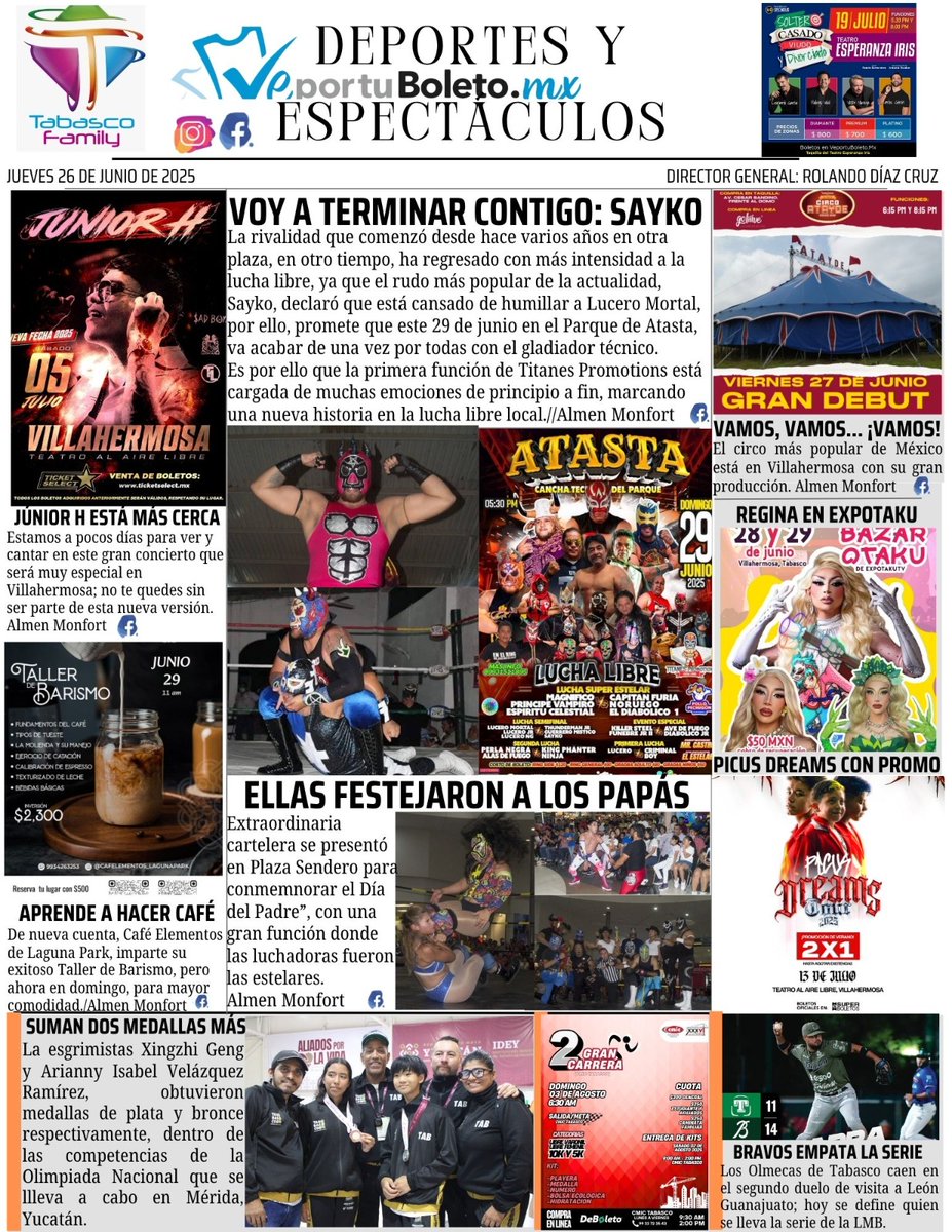 ROLYBOND's tweet photo. La #información amable en #Deportes y #Espectáculos en este #jueves en #Tabasco... No todo es #Grilla https://t.co/nTyB5cYnR8