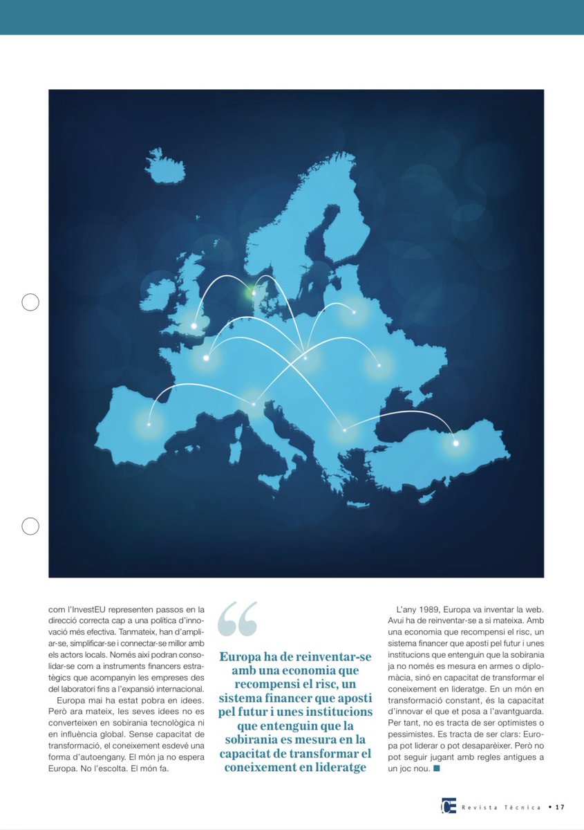 JEconomistes's tweet photo. “Sobre Europa, competitivitat i innovació”, article de Laura Llussà al nou número de la Revista Tècnica Digital del Col·legi d’Economistes de Catalunya (@economistescat) https://t.co/0GAEKpMtQy