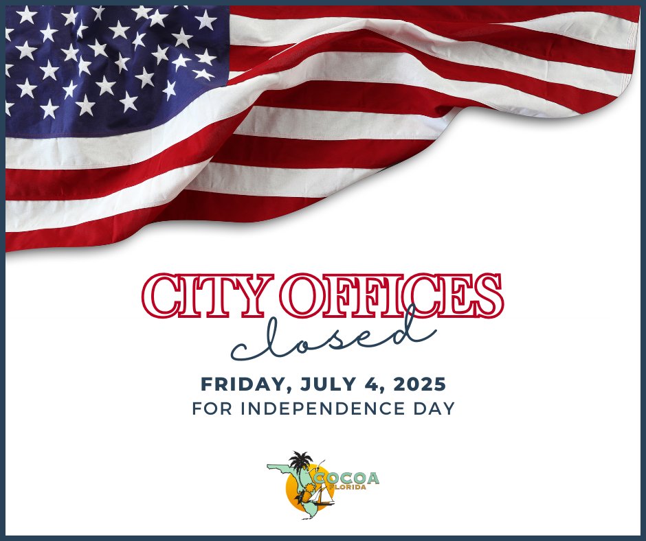 City offices will be closed for non-emergency operations on Friday, July 4, 2025 for Independence Day. Please plan accordingly.