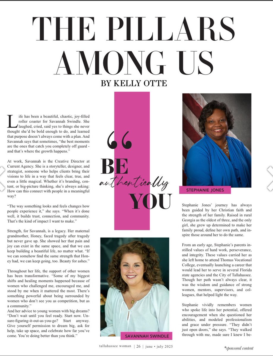 BIG NEWS! 🎉 Our very own Savannah Swindle is featured in the latest issue of Tallahassee Woman Magazine as one of ‘The Pillars Among Us’ in Kelly Otte’s powerful spotlight! 👩🏻‍💻Go grab your copy and get to know the heart, soul, and spark behind The Current Agency! 🫶🏼