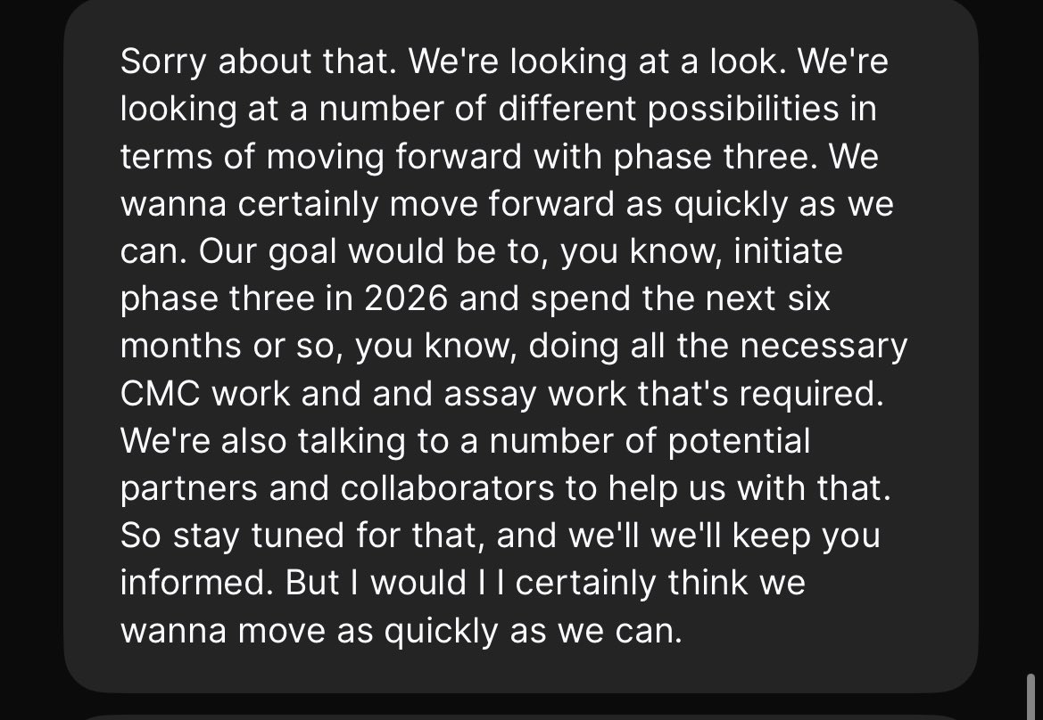 dub_k1's tweet photo. @A_May_MD Or they actually mean what they say here &amp; are deep in conversations to partner for phase 3 &amp; are more focused on closing that than raising any funds.

They have solid history of partnerships with many BP. https://t.co/wwKwsQoBUk