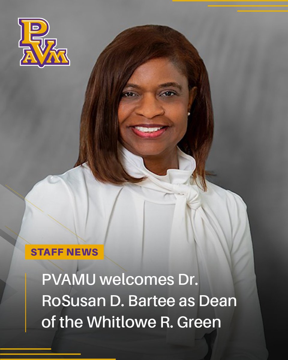 PVAMU's tweet image. Prairie View A&M University is proud to announce the appointment of Dr. RoSusan D. Bartee as the new Dean of the Whitlowe R. Green College of Education, effective August 11, 2025. Read more: bit.ly/4kc57tc