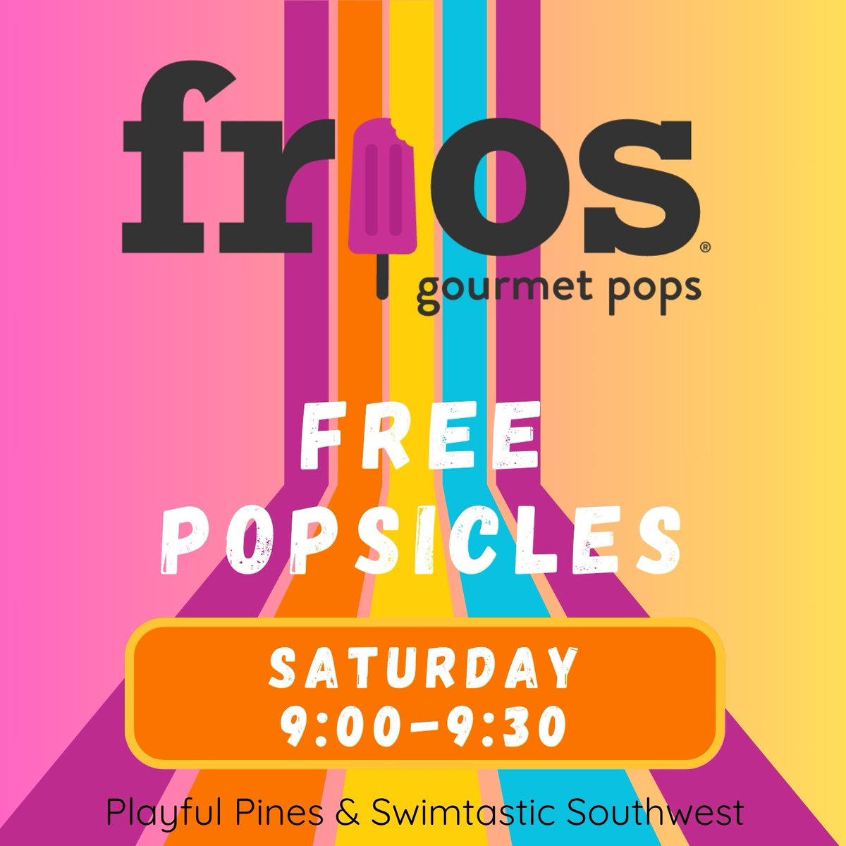 SWOSwimtastic's tweet image. 🍭Come get a Frio&apos;s Gourmet Popsicle on Saturday at Playful Pines and Swimtastic Swim School (Southwest location!)🎉