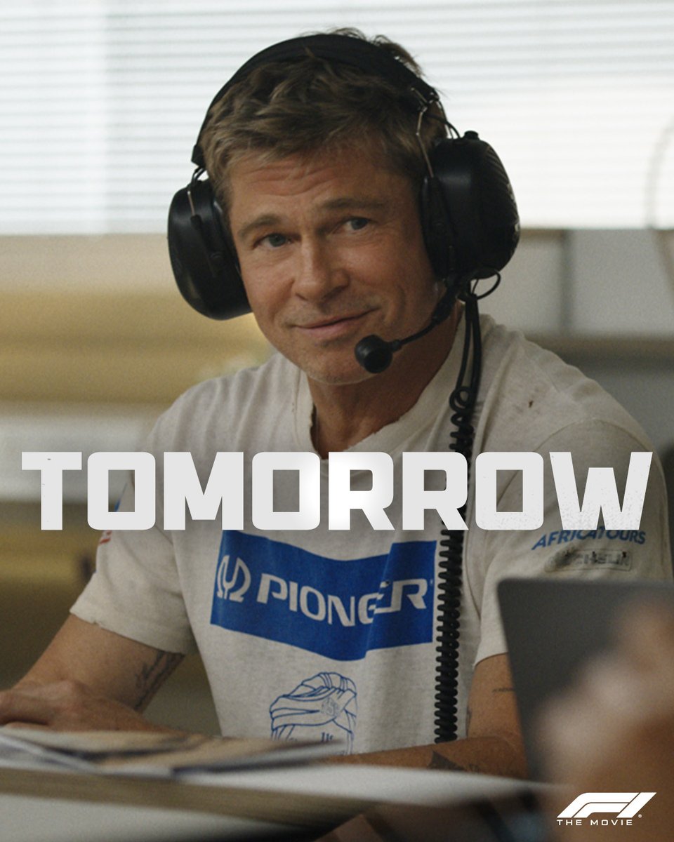 F1Movie's tweet photo. One last pit stop. #F1TheMovie races to theaters TOMORROW. Get your tickets now: https://t.co/4bJQtoDGnx https://t.co/M7VbvFfzxh