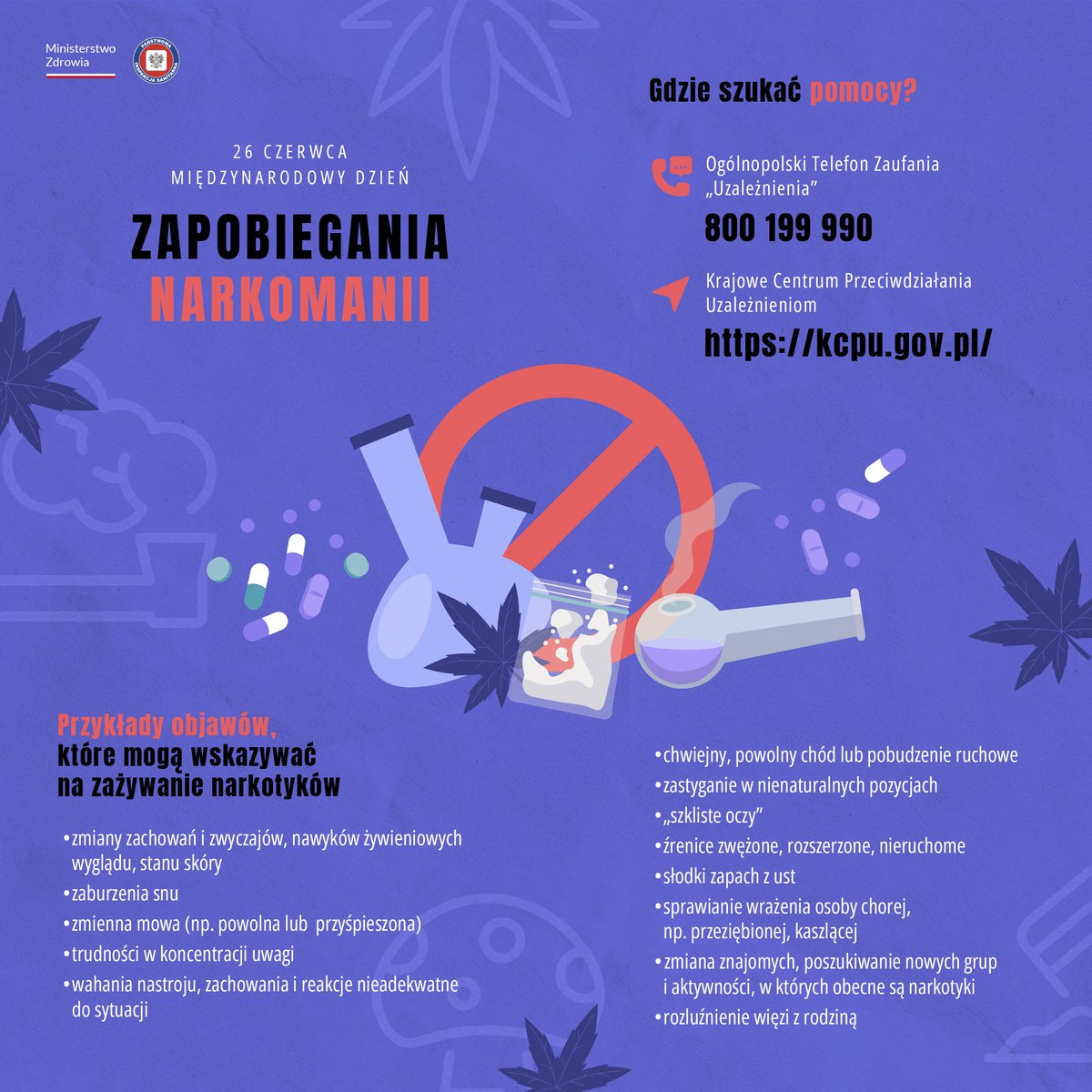 🗓 26 czerwca to dzień, w którym świat zwraca szczególną uwagę na globalny problem uzależnień od substancji psychoaktywnych. Narkotyki niszczą życie – nie tylko osoby uzależnionej, ale również jej bliskich.