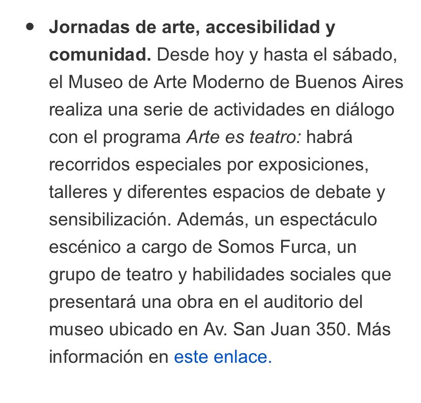 Las Jornadas de arte, accesibilidad y comunidad recomendadas en <a href="/lncultura/">LA NACION Cultura</a> <a href="/ConiBertolini/">Constanza Bertolini</a> 
museomoderno.org/agenda/jornada…
