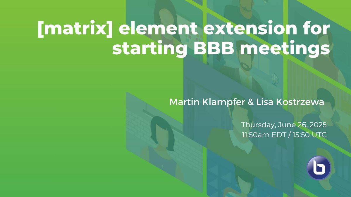 💬 Launching #BigBlueButton meetings from [matrix]? Martin Klampfer &amp; Lisa Kostrzewa show how their extension connects it all. Starts in 1 hour at #BigBlueButton World → ow.ly/qztn50Wf4gg

#OpenSource #EdTech