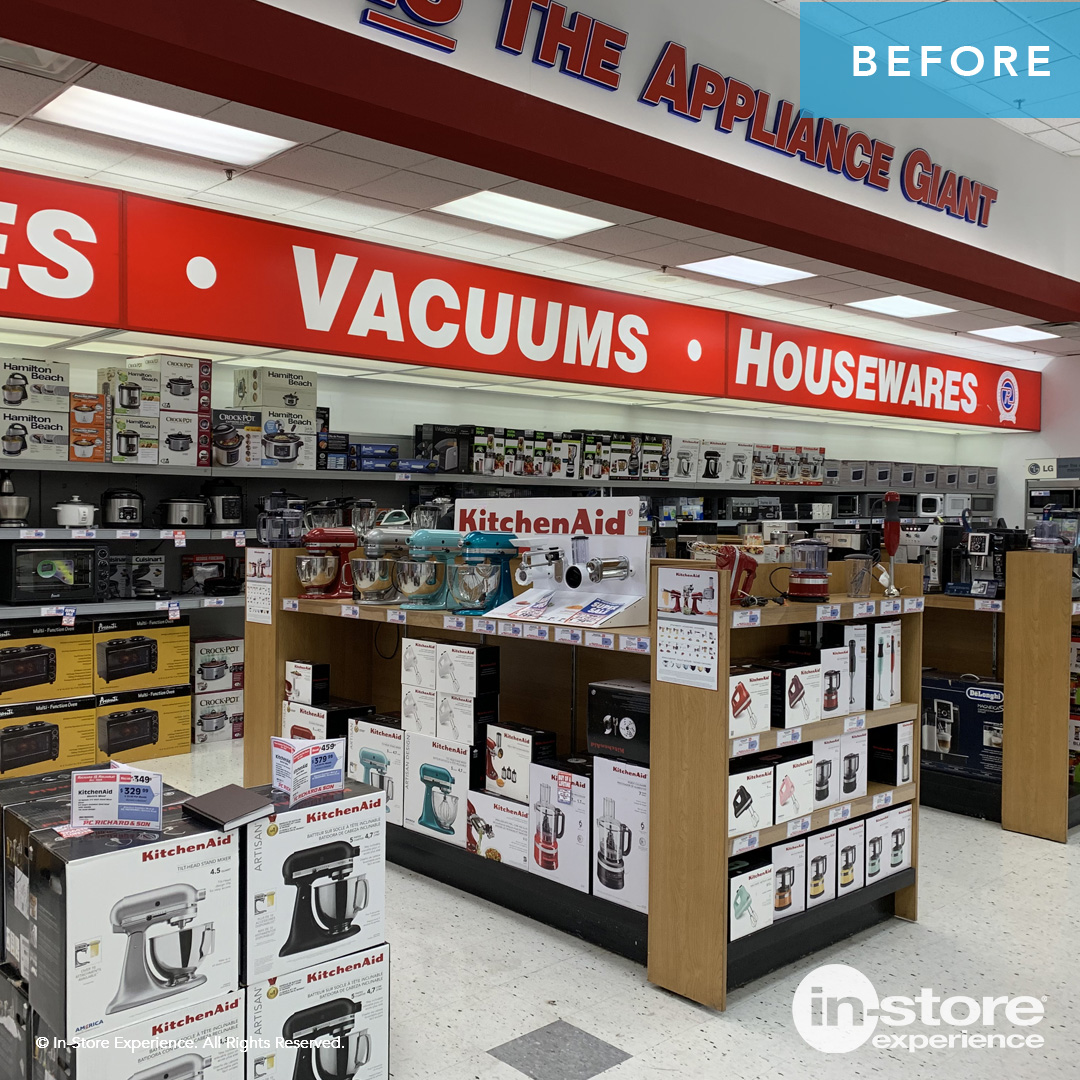 weareinstore's tweet image. #smallappliances with #bigappeal #instoreexperience redesigns the small appliance section for #pcrichardandson with a modular fixture system that can expand and contract, update backwall to complement island fixture redesign, and integrate a digital price tag. #retaildisplay