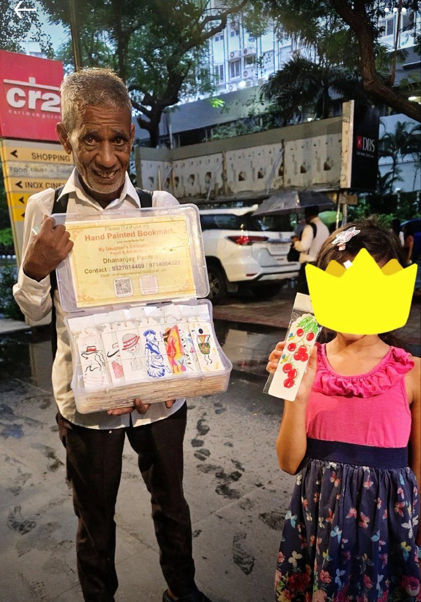 If you spot this sweet old man, Dhananjya Panchal, outside INOX Nariman Point, please buy a bookmark from him. He handmakes them to fund his daughters' education. You can also message him at 9714064322 to support. Every bit counts. 
Shared from LinkedIn page of Meghna P. 

Please