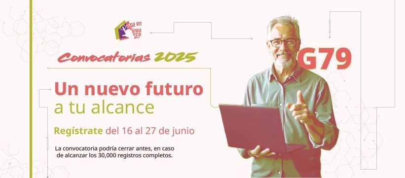 🎓 ¿Terminaste la secundaria y quieres seguir preparándote? La PREPA EN LÍNEA es para ti, sin importar tu edad 💻 Además es gratuita y tiene validez oficial ✨

🗓️ Regístrate del 16 al 27 de junio
👉 prepaenlinea.sep.gob.mx/convocatorias-…

#Convocatorias2025PLSEP