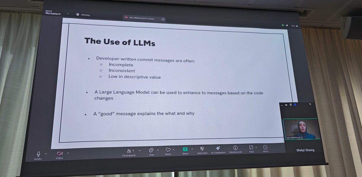Insightful presentation at PROMISE 2025! Yara Q Mahmoud from Ontario Tech University shared her work on "Leveraging LLM Enhanced Commit Messages to Improve Machine Learning Based Test Case Prioritization." Exciting research on boosting #Testing efficiency with #LLMs, #AI!