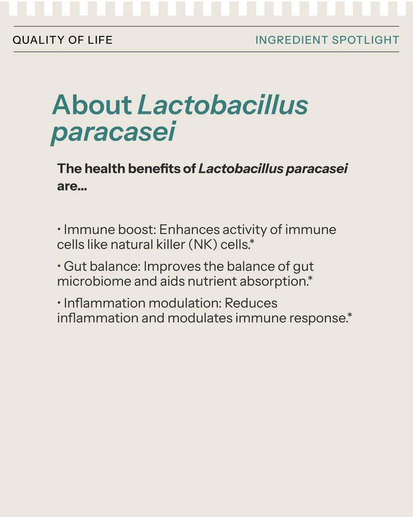 QOLsupplements's tweet photo. The health benefits of Lactobacillus paracasei are…

-Immune boost: Enhances activity of immune cells like natural killer (NK) cells.*
-Gut balance: Improves the balance of gut microbiome and aids nutrient absorption.* https://t.co/8UsBvAAKAh