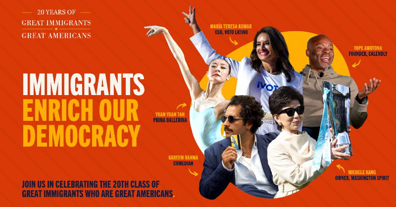 ACarnegieFdn's tweet photo. Meet the 2025 #GreatImmigrants, Great Americans! 🇺🇸🎉 

As storytellers, community leaders, educators, entrepreneurs, innovators, and beyond, these 20 naturalized citizens from 16 countries have made contributions that enrich our society and strengthen our democracy.