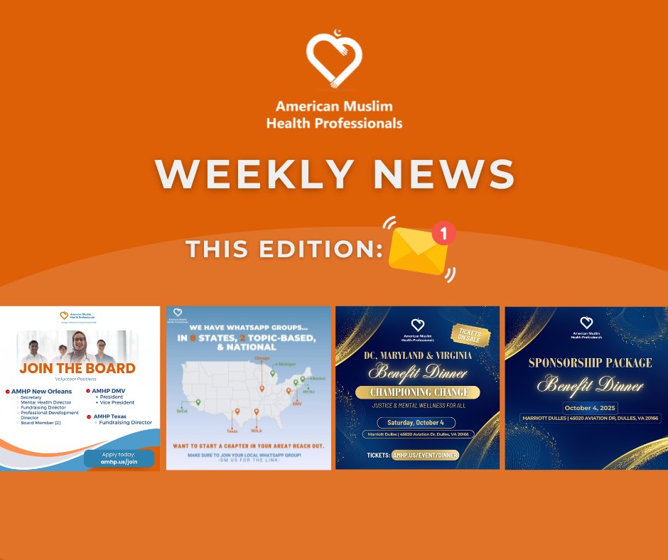 AMHP (@muslimhealth) on Twitter photo This just in: AMHP Weekly ๐๏ธ
โ๏ธ Read it: bit.ly/AMHPWeekly6-26
โ๏ธ Subscribe: bit.ly/AMHPSubscribe
Didn't get it in your inbox? Check your spam for an email from contact@amhp.us! This just in: AMHP Weekly ๐๏ธ
โ๏ธ Read it: bit.ly/AMHPWeekly6-26
โ๏ธ Subscribe: bit.ly/AMHPSubscribe
Didn't get it in your inbox? Check your spam for an email from contact@amhp.us!