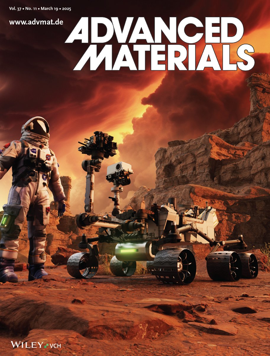 I'm launching a new #CoverThursday tradition to share more our artworks. Today’s cover features #advanced_solid_batteries🔋 designed for extreme conditions - for example, for Mars 🔴!

We depicted here a scene on Mars, in the Animas Mountains. A space explorer and a robot rover