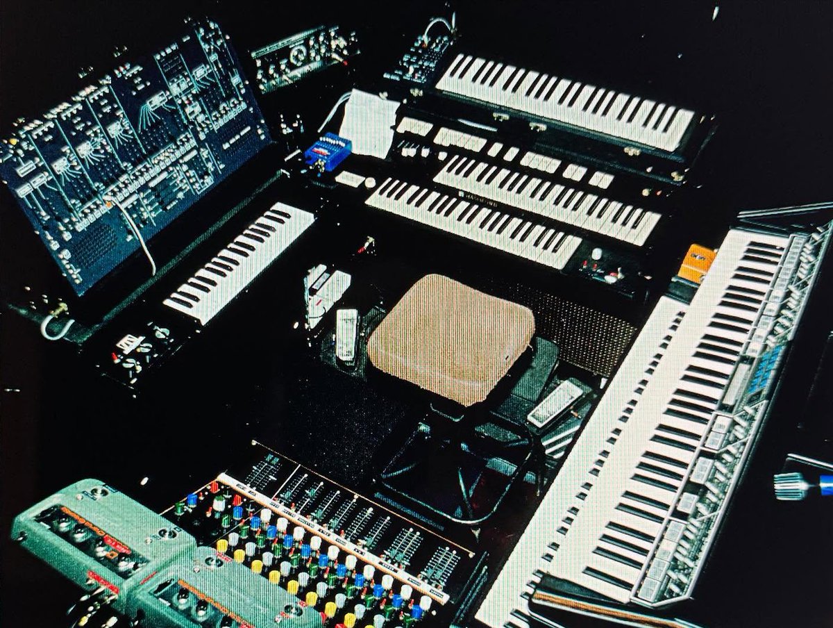 tonybanksmusic's tweet photo. Behold: Tony's impressive keyboard setup during the "...And Then There Were Three..." era, circa 1978. https://t.co/106AZaVj1j