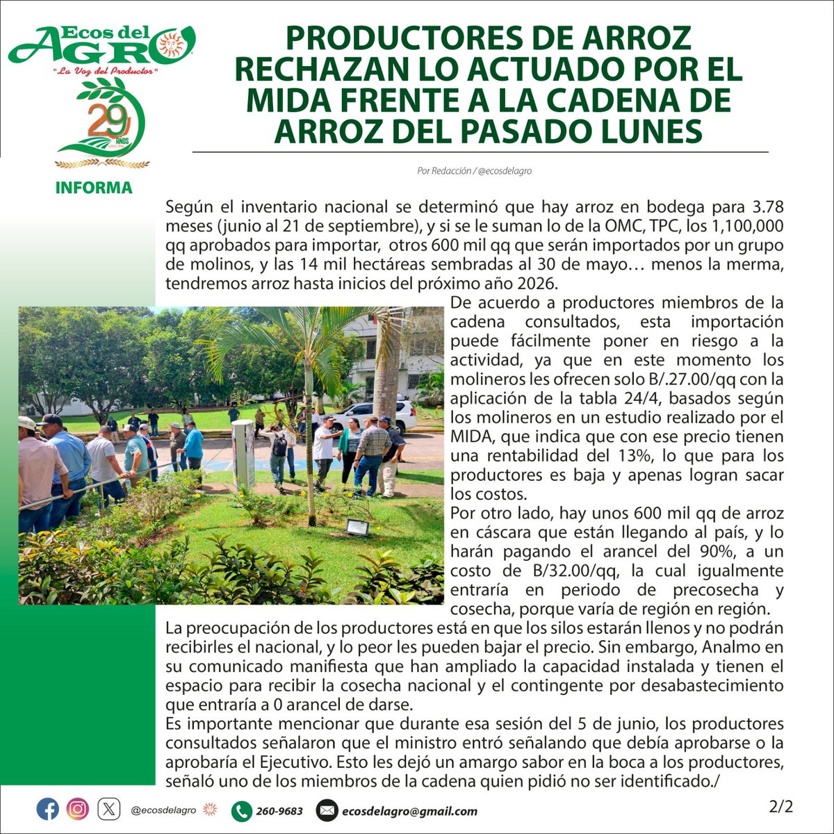 Arroceros rechazan la actuación del @midapma frente a la cadena de arroz convocada el pasado lunes y la llevan a cabo con dos diputados como testigos. 
@asambleapma