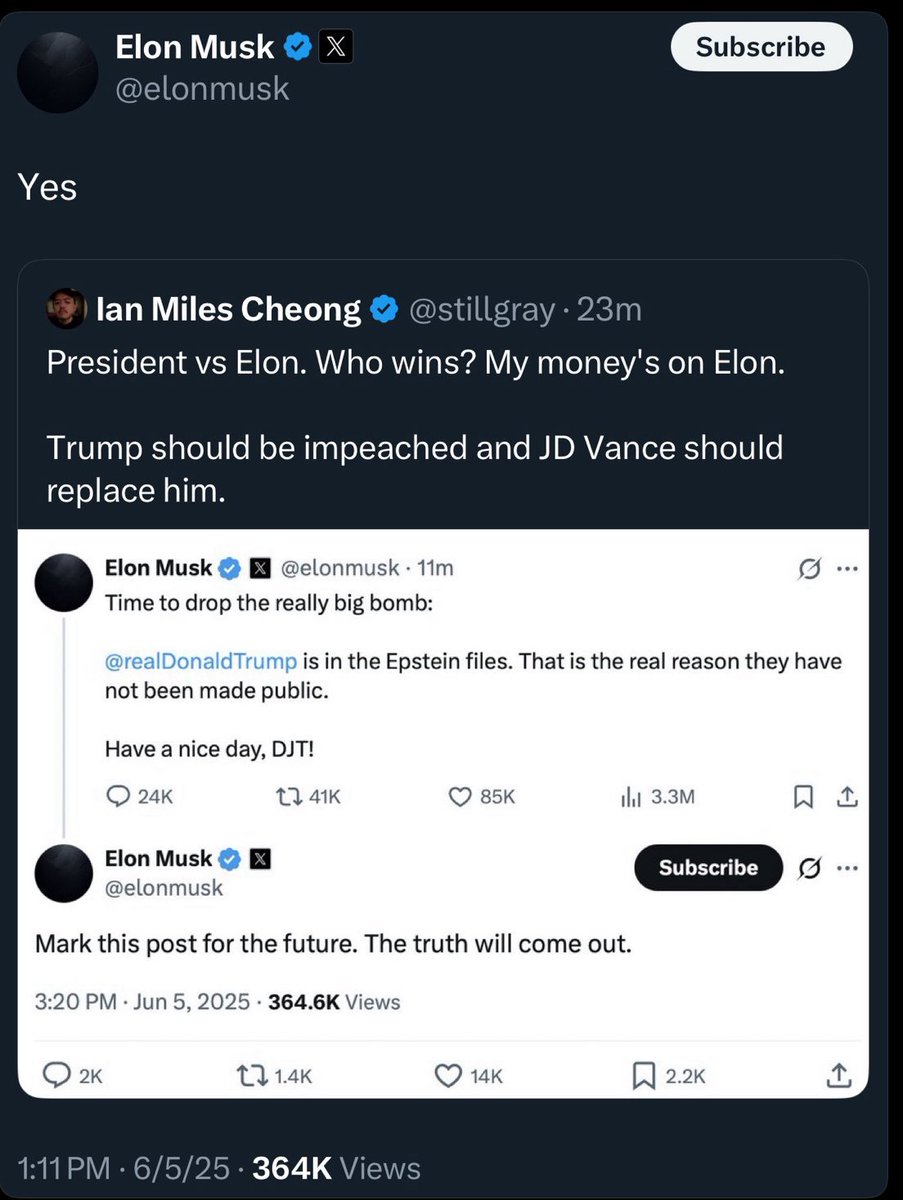 <a href="/MrPitbull07/">Mr PitBull</a> <a href="/elonmusk/">Elon Musk</a> Elon implies Trump is a pedophile: “yeah but f*ck that guy”