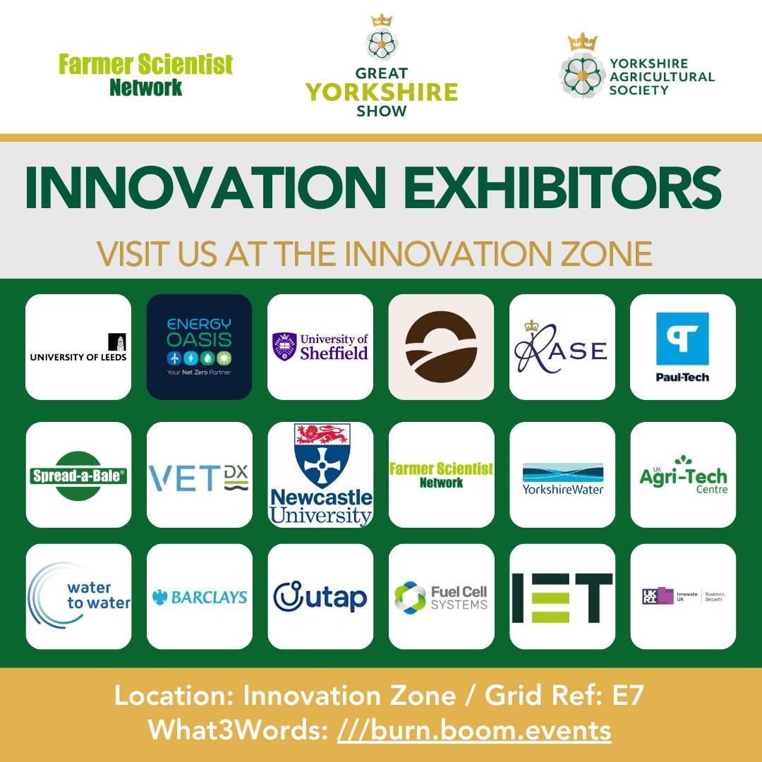 FarmerScientist's tweet image. Join us on 8 – 11 July 2025 at the Innovation Zone, @greatyorkshow (Map Ref: E7) where we have a number of exhibitors showcasing new technology and projects!