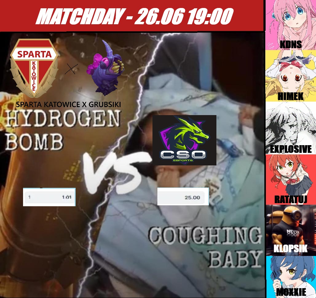 Witamy <a href="/GS_tournaments/">Gladiators Showdown League</a> 

Za godzinkę klepiemy się z <a href="/CSOesport/">CSO eSports</a> o gwarantowane miejsce w top 4

Gramy składem klasycznym, czyli
<a href="/Kdns3/">Kdns</a>
<a href="/Himekk_1/">Himek</a>
<a href="/Explosive_EUW/">Explosive</a> 
<a href="/Raticait/">Raticait</a> 
<a href="/Lolek3q/">Klopsik</a>
i <a href="/moksiarski/">Moxxie</a> na coachu

A i u toplanera stream na tym kanale:
twitch.tv/kdnsik

Elo