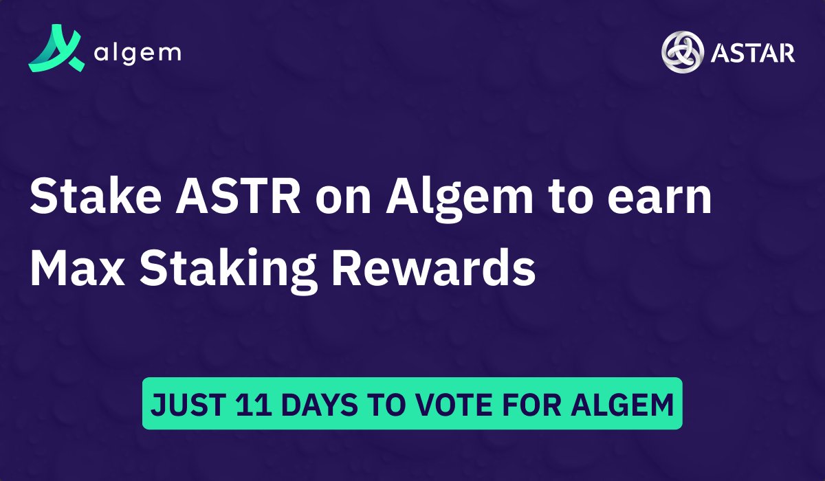 The time for you to earn bonus rewards has arrived! ✈️

Stake ASTR on Algem and not only will you provide valuable support as we continue to improve across Astar and Soneium, but also determine how we get rewarded for creating real impact.

If you've already staked Native ASTR on