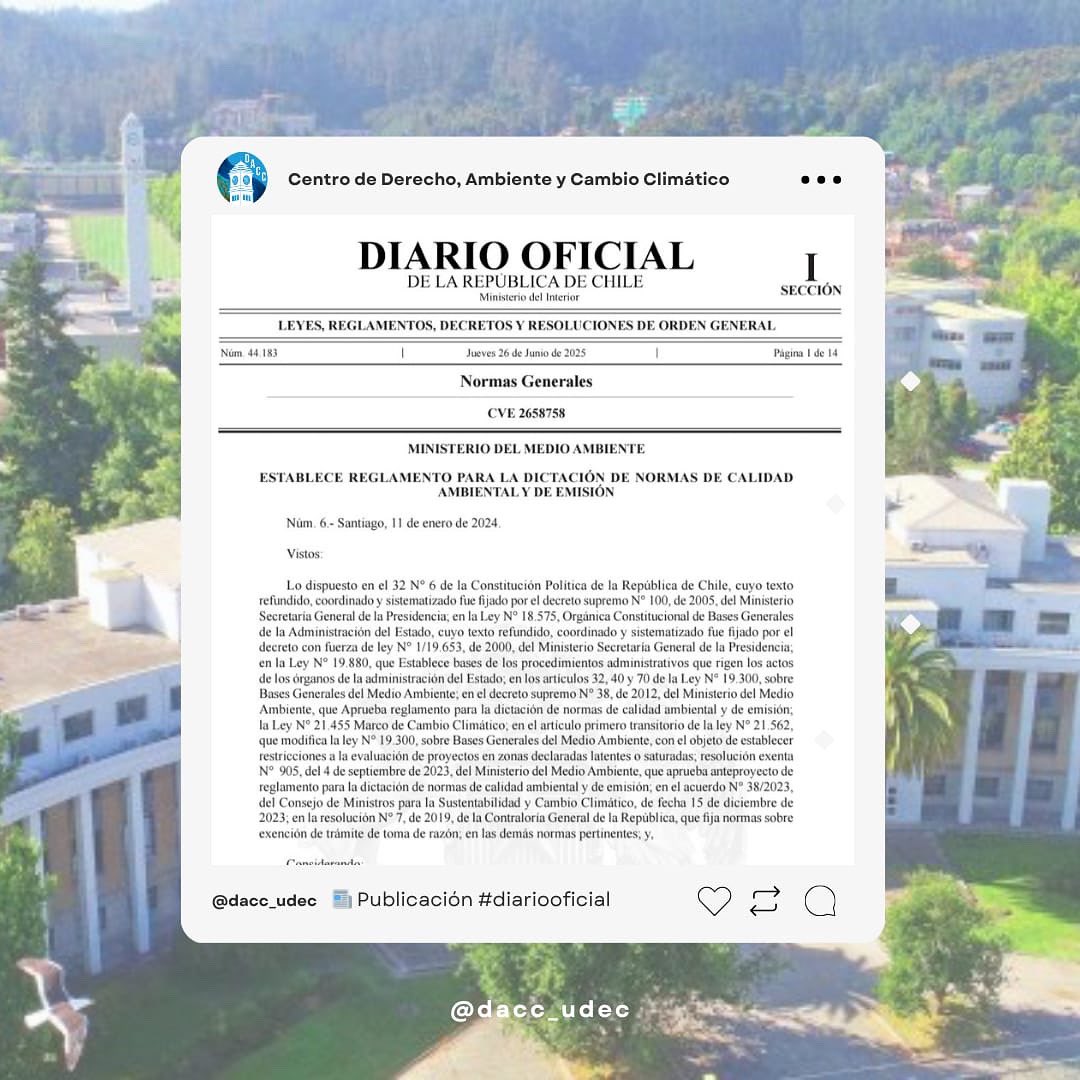 📄Hoy se publica en el Diario Oficial el decreto número 6, de 2024, del Ministerio del Medio Ambiente, que aprueba establece reglamento para la dictación de normas de calidad ambiental y de emisión.

#DiarioOficial #DACC