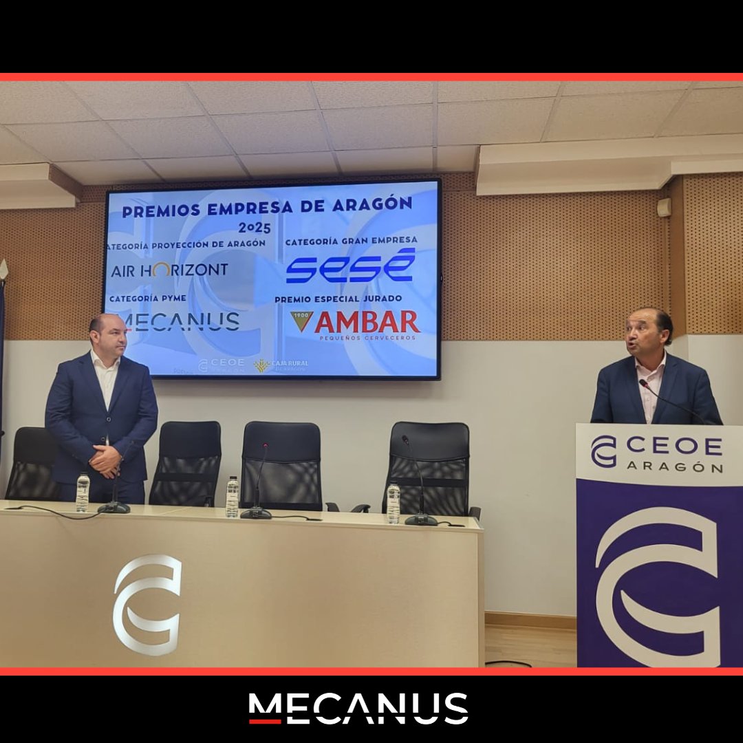 mecanus_'s tweet photo. 🏆 ¡En Mecanus estamos de celebración!
Hemos sido reconocidos con el Premio Empresa de Aragón 2025 en la categoría Pyme por @CEOEAragon
Gracias al equipo, a quienes nos apoyáis y ¡enhorabuena a las empresas galardonadas!
#PremiosEmpresaAragón #Mecanus #OrgulloPyme https://t.co/NIR6m1qepZ