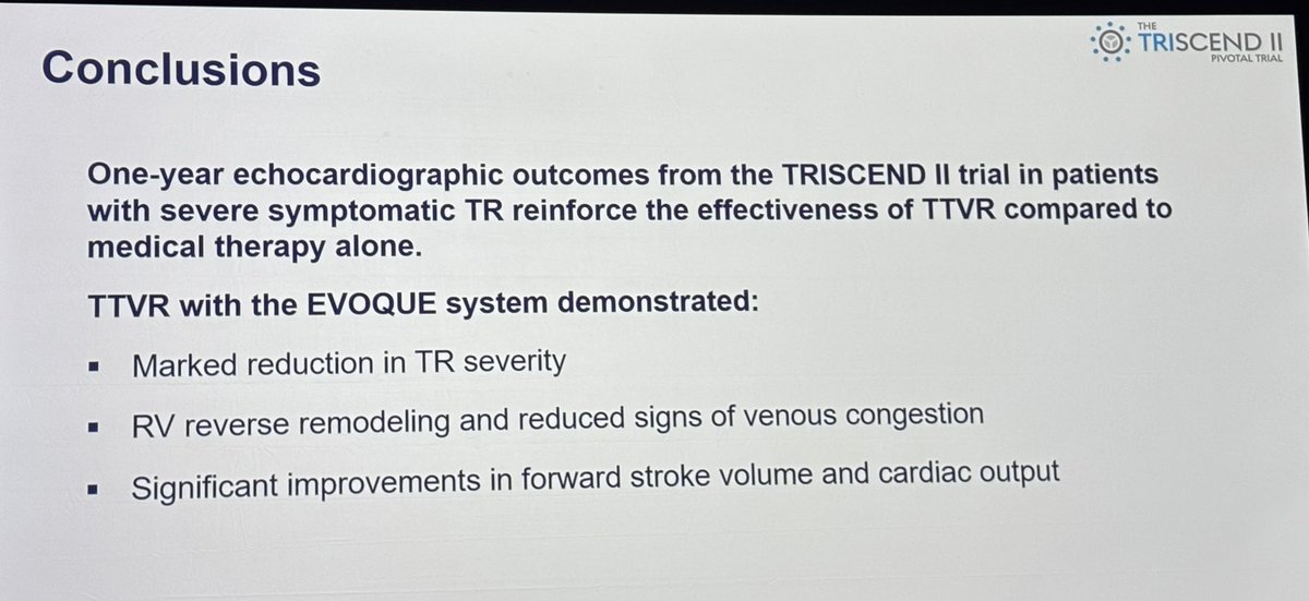 David L. Fischman (@fischman_david) on Twitter photo Echocardiography findings from TRISCEND II. TTVR eliminates TR at one-year with improvement in venous congestion and cardiac output. <a href="/crfheart/">Cardiovascular Research Foundation</a> #NYValves2025 Echocardiography findings from TRISCEND II. TTVR eliminates TR at one-year with improvement in venous congestion and cardiac output. <a href="/crfheart/">Cardiovascular Research Foundation</a> #NYValves2025