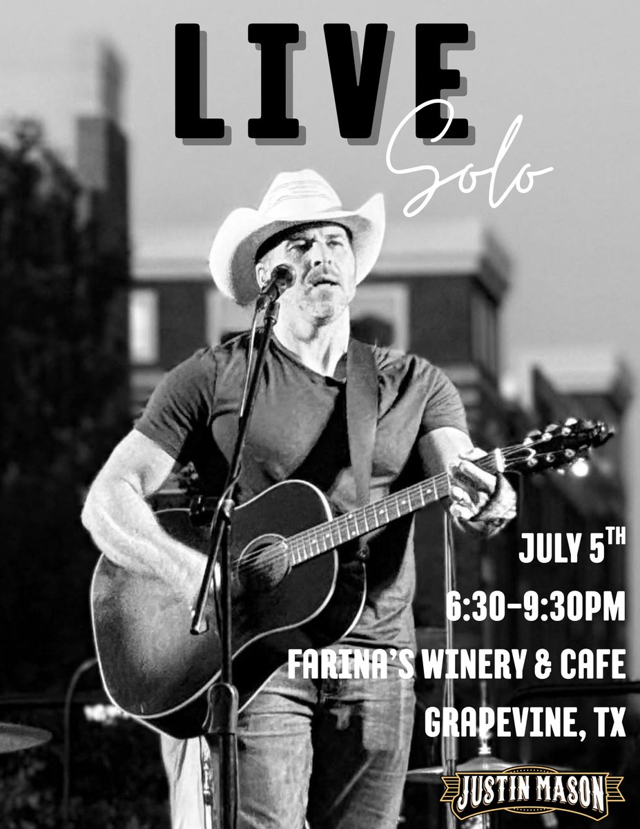 TheJustinMason's tweet photo. Justin Mason is bringing that true country sound to Farina’s Winery & Café in downtown Grapevine—solo and acoustic for an intimate evening of music.
#JustinMason #TrueCountryMusic #RealCountryMusic
#LiveMusicGrapevine #TexasCountry #WineAndMusic #SupportLocalMusic https://t.co/7tmj8WTObo