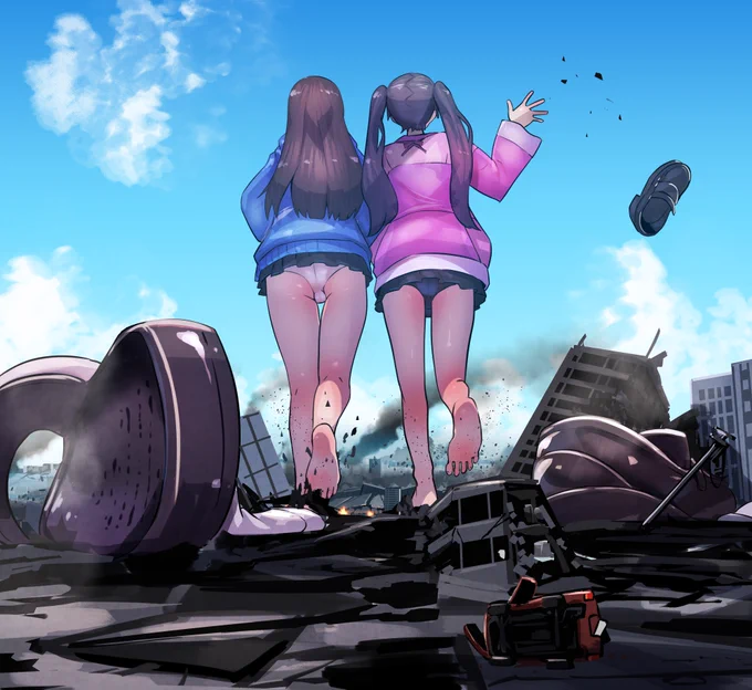 【Skeb】リクエストありがとうございました! 巨大な女の子が町蹂躙・・・
