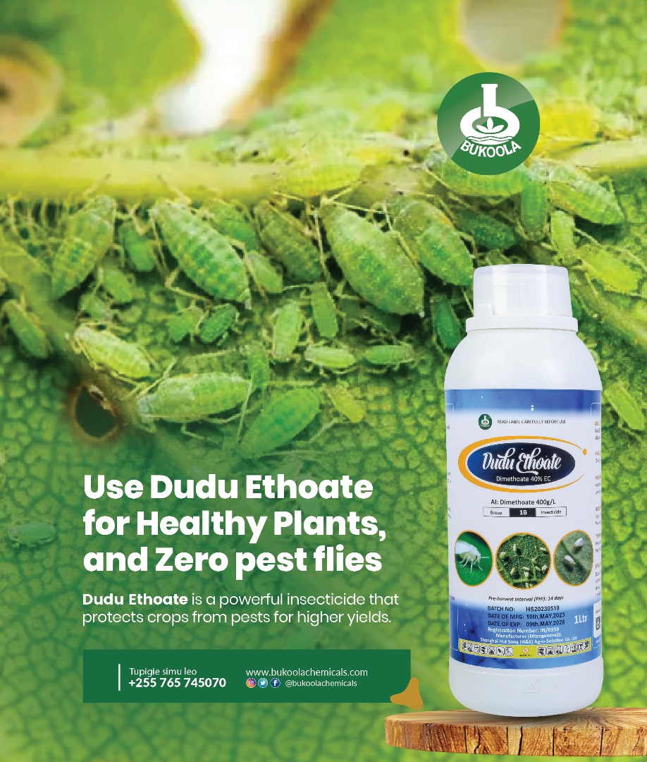 BukoolaTanzania's tweet image. Je, wadudu wanaoathiri faida na mimea yako? 🐛 Pambana na Dudu Ethoate! Pata majani yenye afya na mavuno mengi kwa kuondoa wadudu waharibifu. Sherehekea mavuno yako. Pata Dudu Ethoate leo.
#BukoolaChemicalsTZ #DuduEthoate #GardenProtection #PestManagement