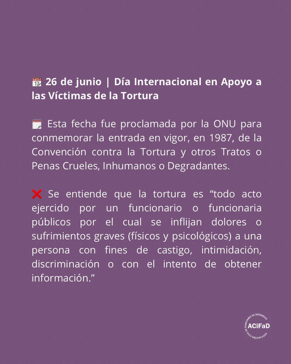 📆 26 de junio | Día Internacional en Apoyo a las Víctimas de la Tortura

🗣 Es un día para alzar la voz, exigir justicia y fortalecer la prevención. También para acompañar a las víctimas y sus familiares, quienes enfrentan procesos largos, dolorosos y muchas veces silenciados.
