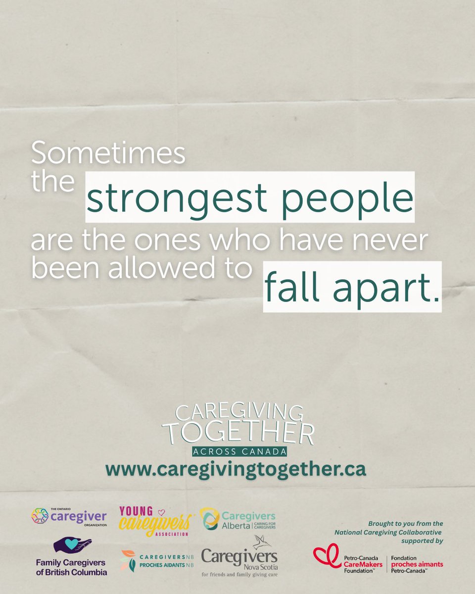 aregivers are strong, but that doesn’t mean they can’t feel overwhelmed. Loving someone deeply doesn’t mean you have to carry the weight alone. Find support and real conversations at caregivingtogether.ca. #CaregivingTogetherAcrossCanada