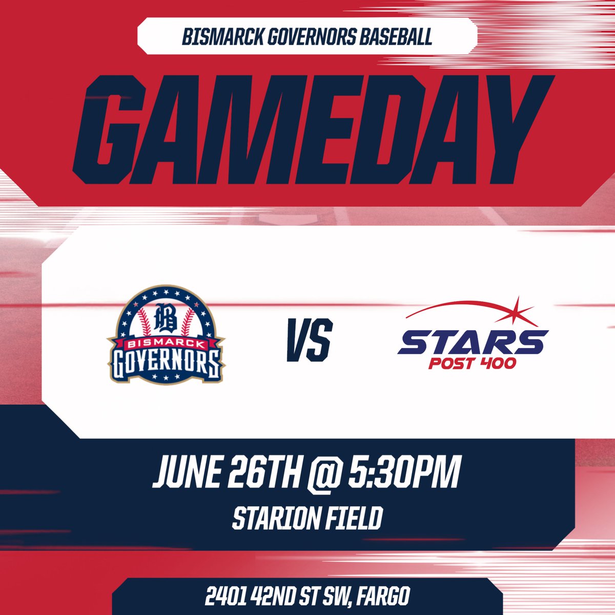 Today is another Governors Game Day! They are on the road for the entire weekend.

📍Starion Field, Fargo ND
⌚️ 5:30PM and 7:30PM
🆚 Fargo Post 400 Stars