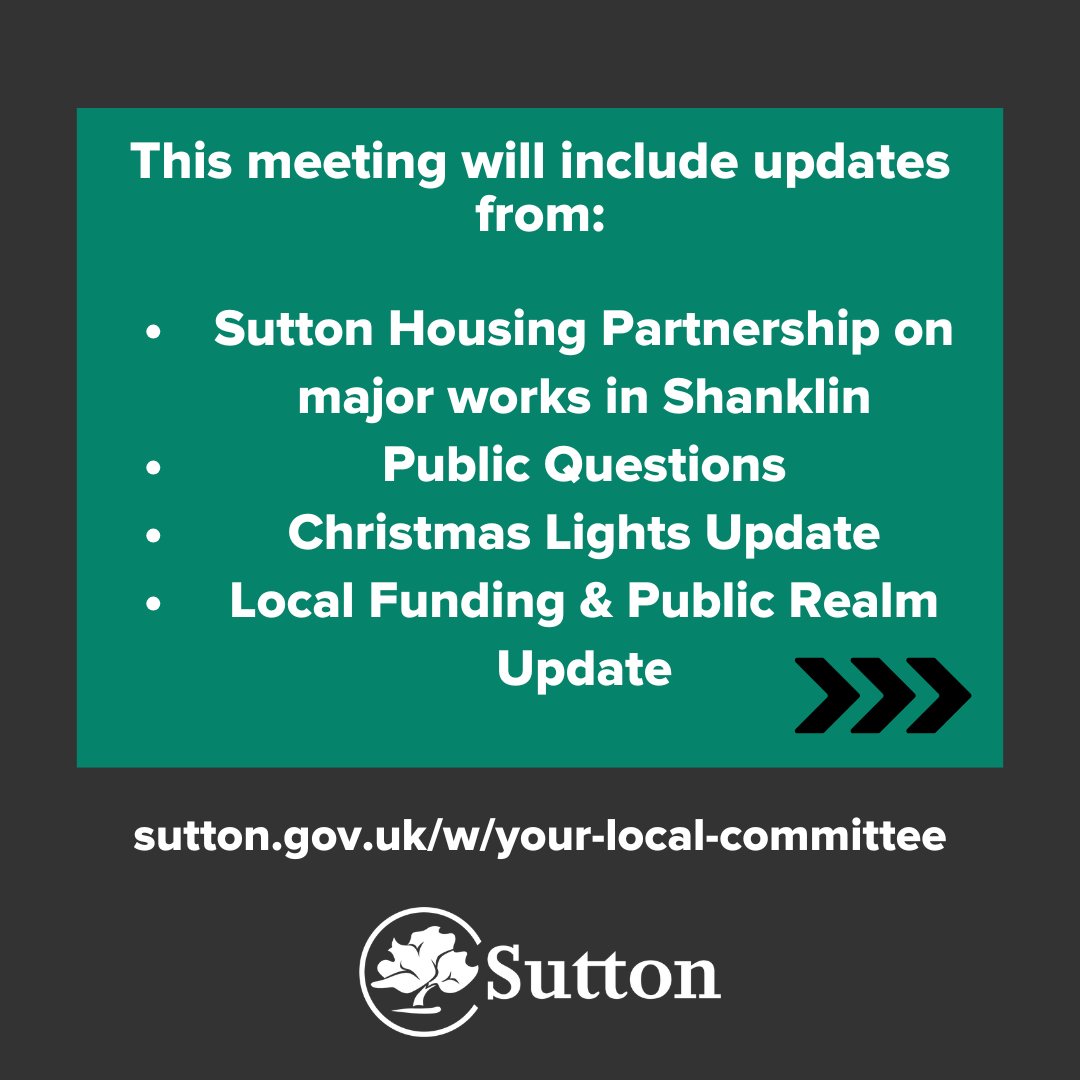 Sutton South, Cheam &amp; Belmont Local Committee

Find out about local opportunities, activities and services and hear from us about major works in Shanklin.

Find out more: sutton.gov.uk/w/your-local-c…