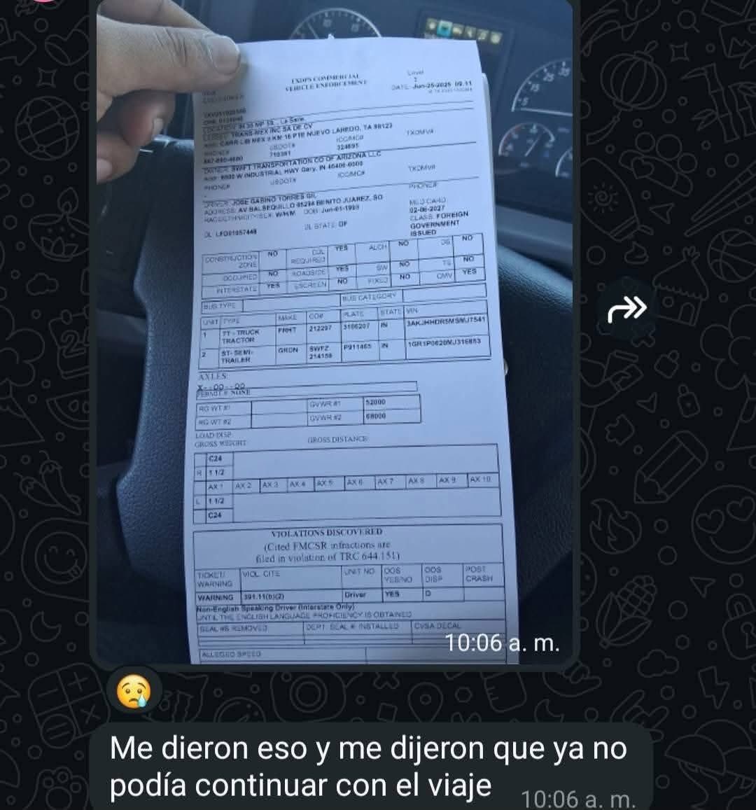 se_freight's tweet photo. COMENZO 😨
En un grupo de traileros aseguraron que a un operador de camión lo pararon en Texas y al hacerle preguntas para que respondiera en inglés y al no lograrlo lo pararon y no lo dejaron continuar
Tuvo que ir otro operador que si supiera de inglés para llevarse la unidad. https://t.co/3G0KuGnhbX