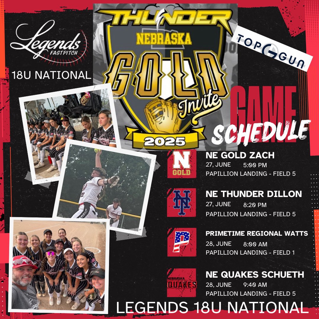 Omaha bound! 🚗 🥎⤴️ 🧭 🌽 
Heading out to the Nebraska Thunder Gold Invite this weekend. Come catch some great softball and cheer us on!  <a href="/TopGunEvents/">Top Gun Events</a> <a href="/Legends16uNat/">Legends FP 18u National</a> <a href="/NationsLance/">Lance Nations</a> <a href="/Josh_merritt21/">Josh Merritt</a> <a href="/LegendsFastpit2/">Legends Fastpitch Organization</a>