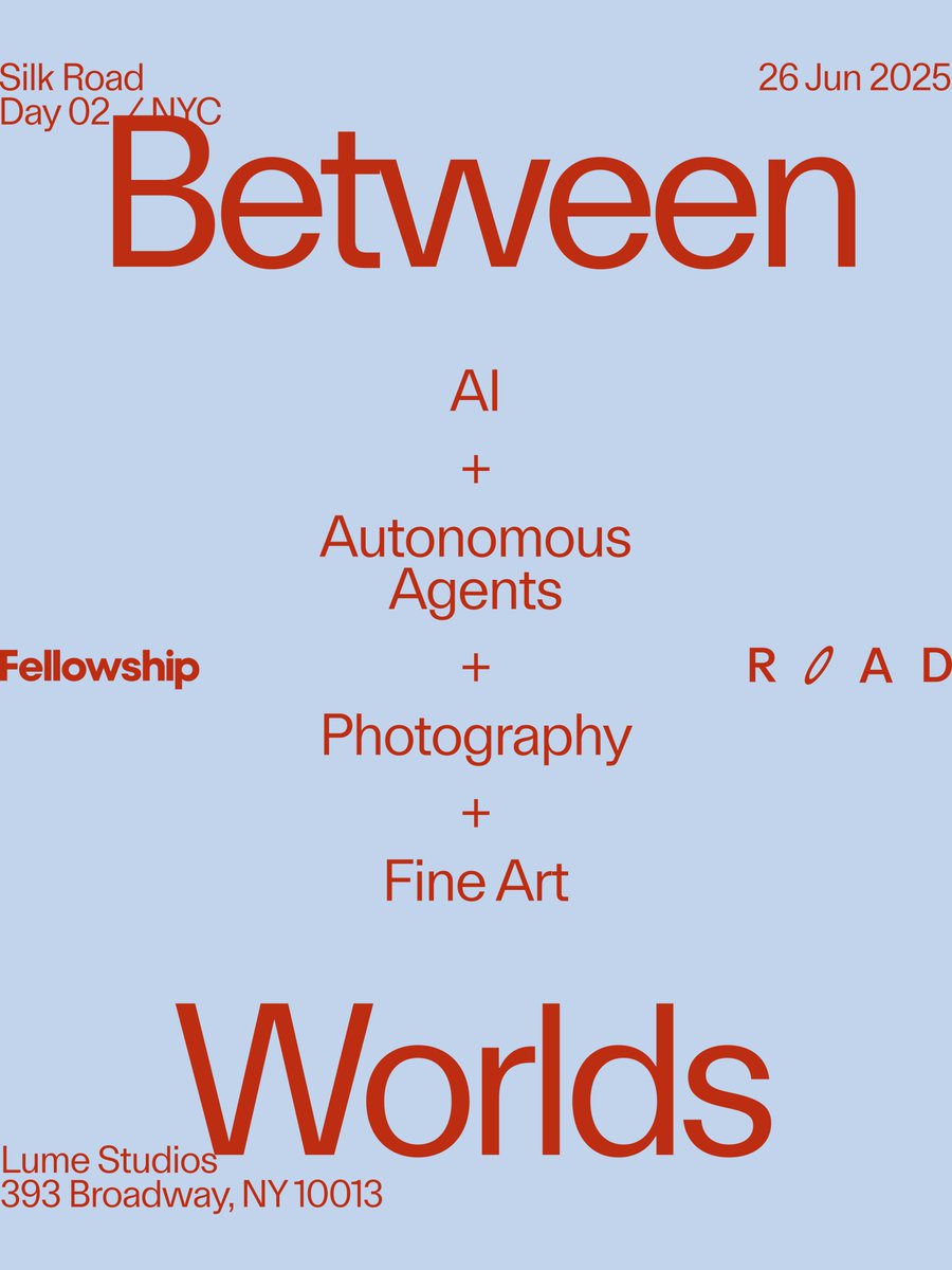 📅 Today in📍NYC:
Silk Road Day 02: Between Worlds

A one-day event exploring the frontlines of image-making, and both the authorship and perception of it.

✨ Program Highlights:
→ A showcase by <a href="/keke_terminal/">keke</a>
→ Special screening of <a href="/joepease/">Joe Pease</a>’s new work ‘Memory Stacking’ [not