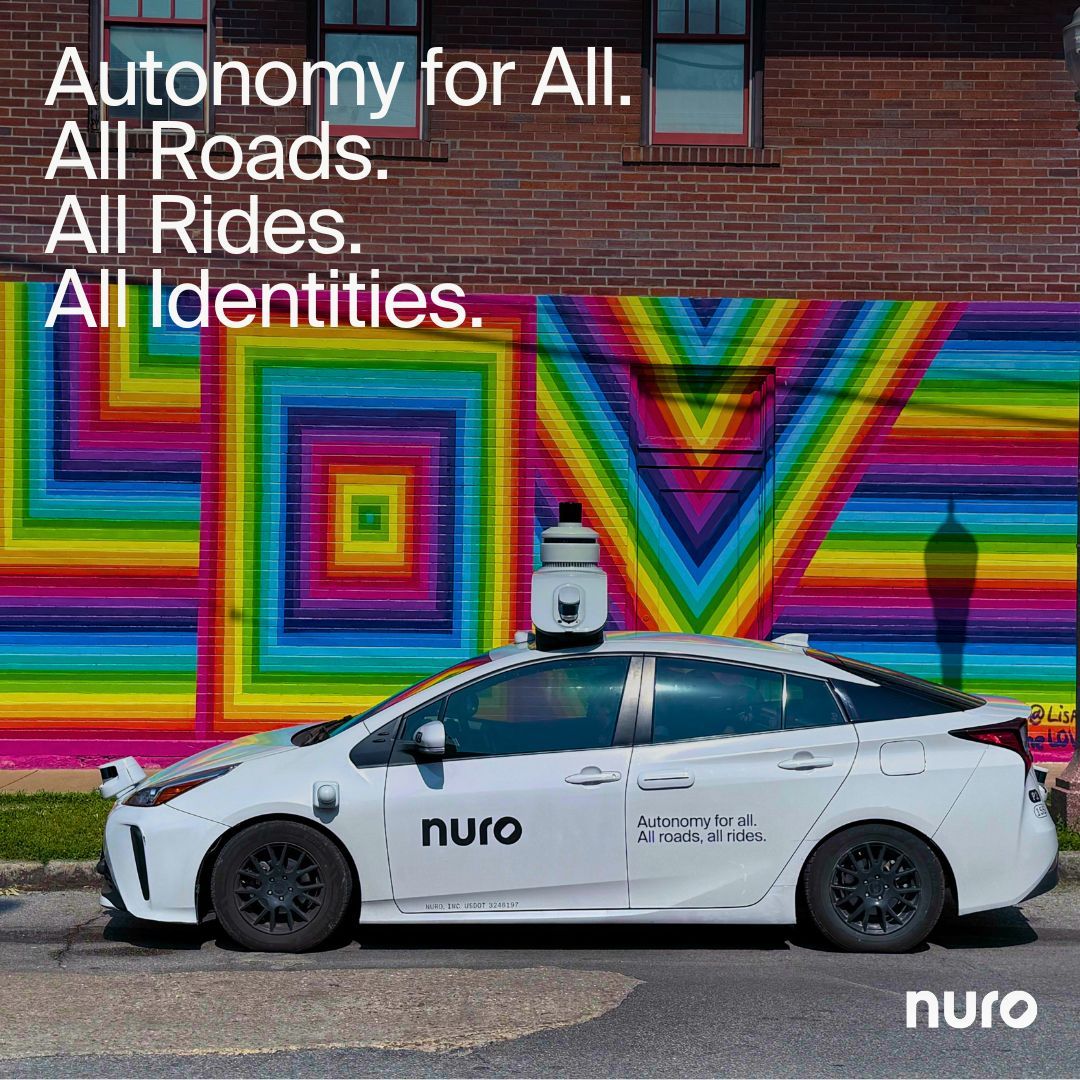 nuro's tweet image. Happy Pride Month!
Nuro thrives because of the incredible contributions of our LGBTQIA+ Nurons.
Together, we're driving progress toward #AutonomyForAll, celebrating diversity and innovation every step of the way.
#AllRoadsAllRides #SelfDriving #AutonomousVehicles #AI