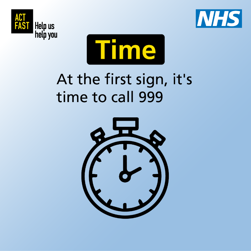 NHSuk's tweet photo. The first sign of a stroke might not seem like much, like not being able to raise your arm. Or struggling to smile. Or slurring when you speak. Any sign of a stroke is always an emergency. 

Face or arm or speech, at the first sign, it's time to call 999.