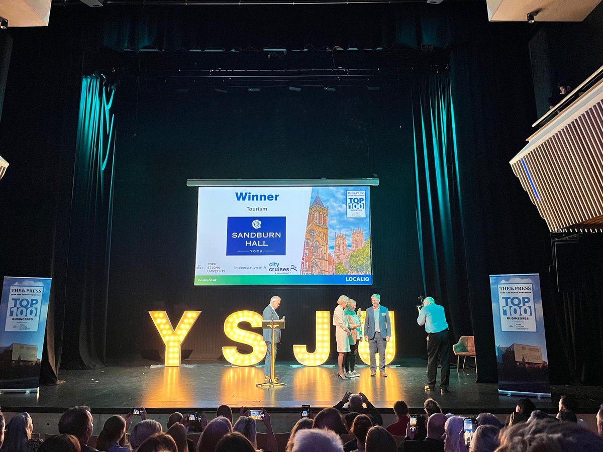 Congratulations to @SandburnHall1, who have been named the Tourism Sector award winner at the York &amp; North Yorkshire Top 100 Businesses event at York St John University this week! ✨

Alongside being announced as the Visit York Tourism Award Winner for Large Hotel of the Year,