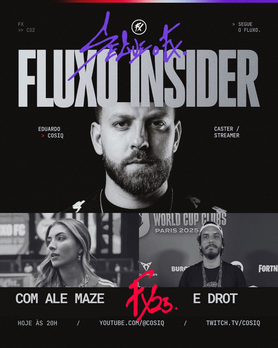 Cosiq (@eduardocosiq) on Twitter photo 🚨AVISO 🚨
Hoje 26/06 às 20h tem o segundo episódio do FLUXO INSIDER!
Um bate papo para saber e conhecer um pouco mais sobre o Backstage do <a href="/fluxo_fut7/">FLUXO FC</a> !
Convidados do dia: <a href="/alem4ze/">FX Ale Maze 🇸🇦</a> (influencer do fluxo) <a href="/DrotRafael/">Diego Rafael | DROT</a> (maneger do fluxo FC) e Gabriel Melo (preparador físico do 🚨AVISO 🚨
Hoje 26/06 às 20h tem o segundo episódio do FLUXO INSIDER!
Um bate papo para saber e conhecer um pouco mais sobre o Backstage do <a href="/fluxo_fut7/">FLUXO FC</a> !
Convidados do dia: <a href="/alem4ze/">FX Ale Maze 🇸🇦</a> (influencer do fluxo) <a href="/DrotRafael/">Diego Rafael | DROT</a> (maneger do fluxo FC) e Gabriel Melo (preparador físico do